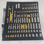 Matco Silver Eagle 97 Pc 1/4" & 3/8" Dr Socket, Extension Ratchet W/foam Read. Fixed Price $320.00.