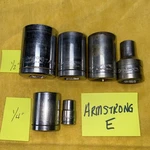 Vtg Armstrong Sockets 1/2, 1/4 Drives 7/8 11/16 3/8 3/4 5/16 1228 1222 1212 +. Fixed Price $18.00.