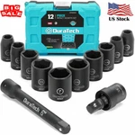Duratech 1/2"IMPACT Socket Set 12 Pcs Wrench Swivel Adapter Extension Bar. Fixed Price $36.99.