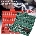 46PCS 1/4" Drive Ratchet Wrench Socket Set Spanner Repair Tool Kit With Case. Fixed Price $16.99.