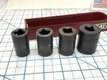 Gray 4PC 1/2 Drive Impact Sockets Tray, 9/16, 5/8, 11/16, 13/16IN., Canada. Fixed Price $12.50.