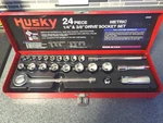 Husky Professional 24PC Metric 1/4" & 3/8" Dr. Socket Set Never Used Made In Usa. Fixed Price $59.99.