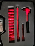 Wiha 3/8" Drive Socket Set 14 Pieces , Black Torque Rachet Metric . New Open Box. Fixed Price $399.00.