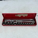 Vintage Indestro Super 18 Pc 1/2" Drive Socket Ratchet Set + Box 7/16"- 1-1/8". Fixed Price $125.00.