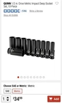 Quinn 10 Pc 1/2 Drive Deep Impact Socket Set Metric #70088 6 Points Premium. Fixed Price $30.00.