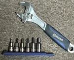 Kobalt Adjustable Crescent Wrench 464624 10 -250MM And 6PC Hex Bit Socket Rail. Fixed Price $30.00.