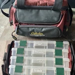 Cabela's Red Fishing Tackle Bag Shoulder Strap Many Pockets & Organizer Inserts. Fixed Price $34.99.