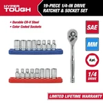 Hyper Tough 19-PIECE 1/4-INCH Drive Ratchet And Socket Set. Fixed Price $28.49.