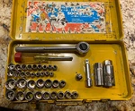 Vintage Justen 40-PC Ratchet/socket Set, 1/4" & 3/8" Dr, Sae, Mm, Japan. Fixed Price $16.00.