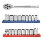 21-PIECE 1/2 Inch Drive Ratchet And Socket Set With Rails, 43236. Fixed Price $50.79.