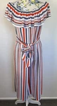 Sacha Drake Off The Shoulder Jumpsuit Striped White Blue Red Belt Stretch Size 8. Fixed Price $17.93.