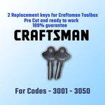 3001-3050. Pair Of Keys For Craftsman Tool Box Locks, Pre Cut Your Code.. Fixed Price $9.90.
