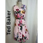 Baker Floral Pink Dress Size 1 Fit Flare Belted Wedding Guest Chic. Fixed Price $125.00.