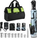 Workpro Cordless Electric Ratchet Wrench 3/8"12V 40FT-LBS Power W/9PC Socket Set. Fixed Price $69.99.