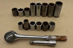 Vtg Husky 3/8" Drive Ratchet CB-45 Knurled Handle Made In Usa + Socket Lot Tools. Fixed Price $19.95.