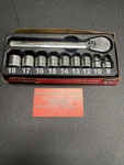 Snap On Piece 3/8" Drive 6PT Metric Low Profile Ratchet Socket Set 210RAFSM. Fixed Price $200.00.