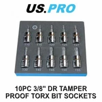 Us Tools 10PC 3/8 Dr 48MM Long Tamper Proof Torx Bit Socket Set T10 - T55. Fixed Price $12.44.