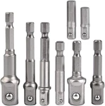 Timesetl 8PCS Impact Adaptor - 1/4" 3/8" 1/2" Hex Shank Square Nut Drill Ext. Fixed Price $13.55.