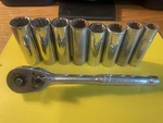 Husky 1/2 Ratchet #24800+ Piece Drive Deep Sockets Used 9/16-15/16 L-98. Fixed Price $24.99.