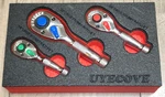 Uyecove 3PC Color Coded Stubby Ratchet Set W/ Foam Tray 1/4, 3/8 & 1/2" Dr. Fixed Price $55.79.