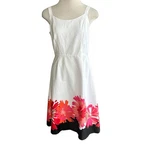 Studio 1 Fit And Flare Dress White Sleeveless Pink Black Floral Hem Size 8. Fixed Price $20.00.