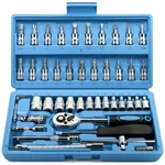 Egofine 46PC 1/4" Drive Socket & Ratchet Set Bit Sae Metric Blue Tool Kit. Fixed Price $35.99.