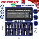 Workpro 13PC 1/4" 3/8" 1/2" Drive Torx Bit Socket Set T8-T60 Star. Fixed Price $16.59.