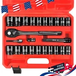24 Piece 1/2" Drive Impact Socket Set, Shallow Wrench Sae/metric. Fixed Price $37.99.