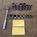 16 Proto Ratchet Socket Deep Well J5252F 5022H 3/8" Drive Sae 7/8 3/4 Set. Fixed Price $56.60.
