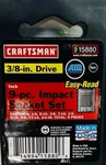 Craftsman 3/8-INCH Impact Socket Set 9-PIECE Sae (n.o.s.) 9-15580 (made Usa). Fixed Price $99.00.