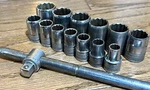Vtg Tools Knurled Socket Set Shallow 1/2" Dr Handle Breaker Bar Lot 12PT. Fixed Price $145.00.