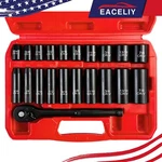 Eaceliy 21PC 3/8" Impact Socket Set Sae Deep/shallow 5/16-7/8" Cr-v Steel. Fixed Price $39.99.