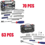Workpro Drive Socket Set W/quick-release Ratchet Metric&sae 63PCS/70PCS. Fixed Price $42.99.