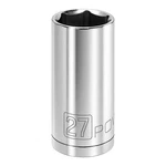 Powerbuilt 1/2 Inch Drive X Metric Deep Socket, 6 Point, 27MM, Silver. Fixed Price $15.99.