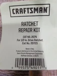 Craftsman Ratchet Repair Kit 2074 1/2" Drive 75 Tooth Quick Release Fits: 20723. Fixed Price $18.97.