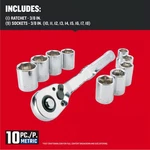 Craftsman CMMT34564 - 3/8" Dr Ratchet W 9 Metric Std Sockets. Fixed Price $35.98.