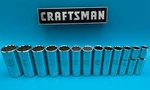 Craftsman 13PC 3/8" Dr 12PT Deep Length Metric Socket Set (9-19,21, 22MM). Fixed Price $49.99.